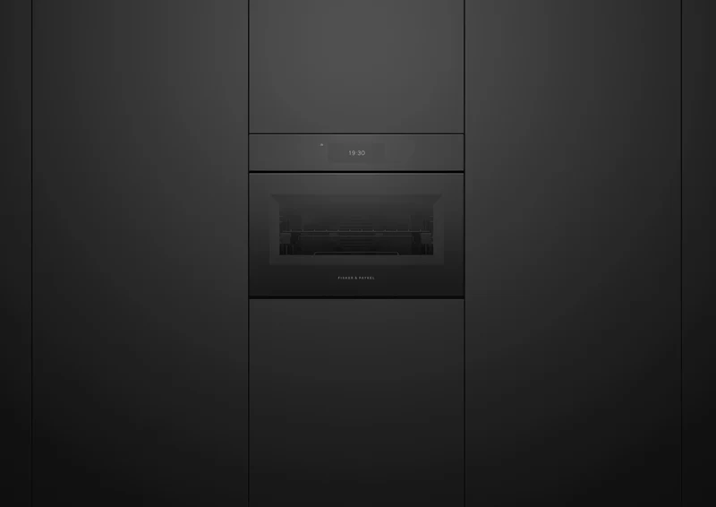 Fisher & Paykel 60cm Series 11, Minimal Handless Compact Combi-Steam Oven, Black Glass