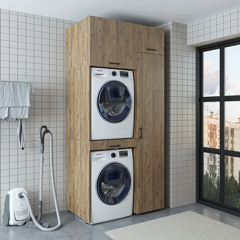 Roomart Waschmaschinenschrank DUO-I, 112 cm, mit Hochschrank und Ausziehbrett, in 3 Farben