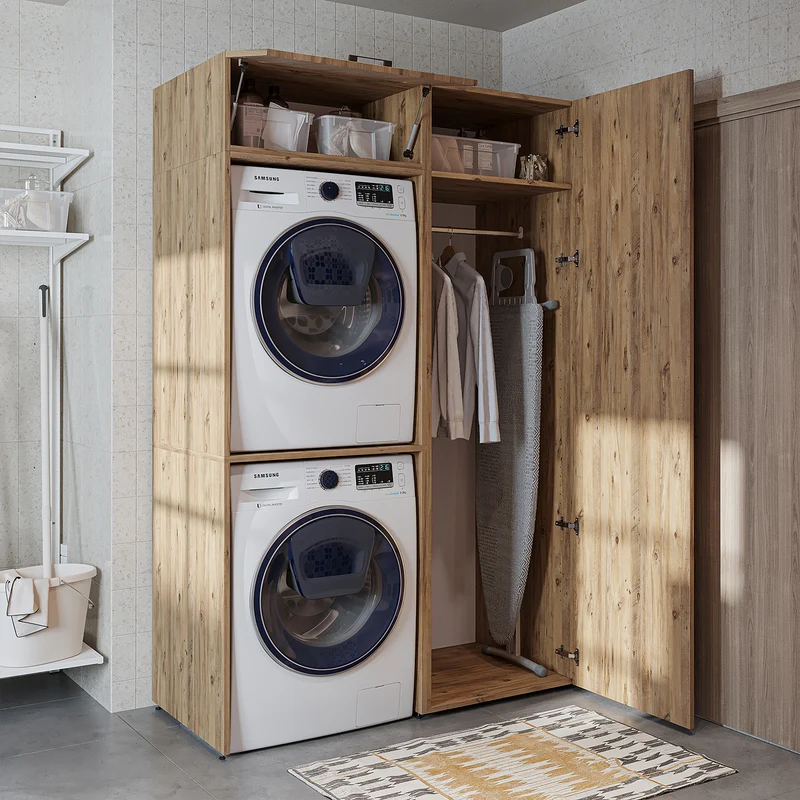 Roomart Waschmaschinenschrank DUO-II, 127 cm, für Waschmaschine und Trockner mit Hochschrank, in 2 Farben
