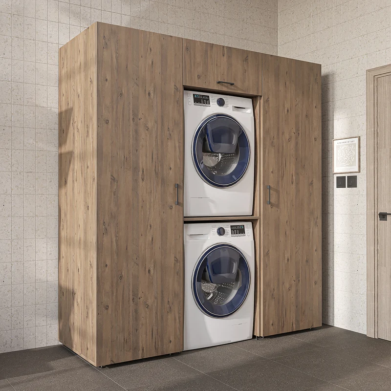 Roomart Schrankwand DUO-I, 187 cm, mit 2 Hochschränken und Oberschrank für Waschmaschine & Trockner, in 2 Farben