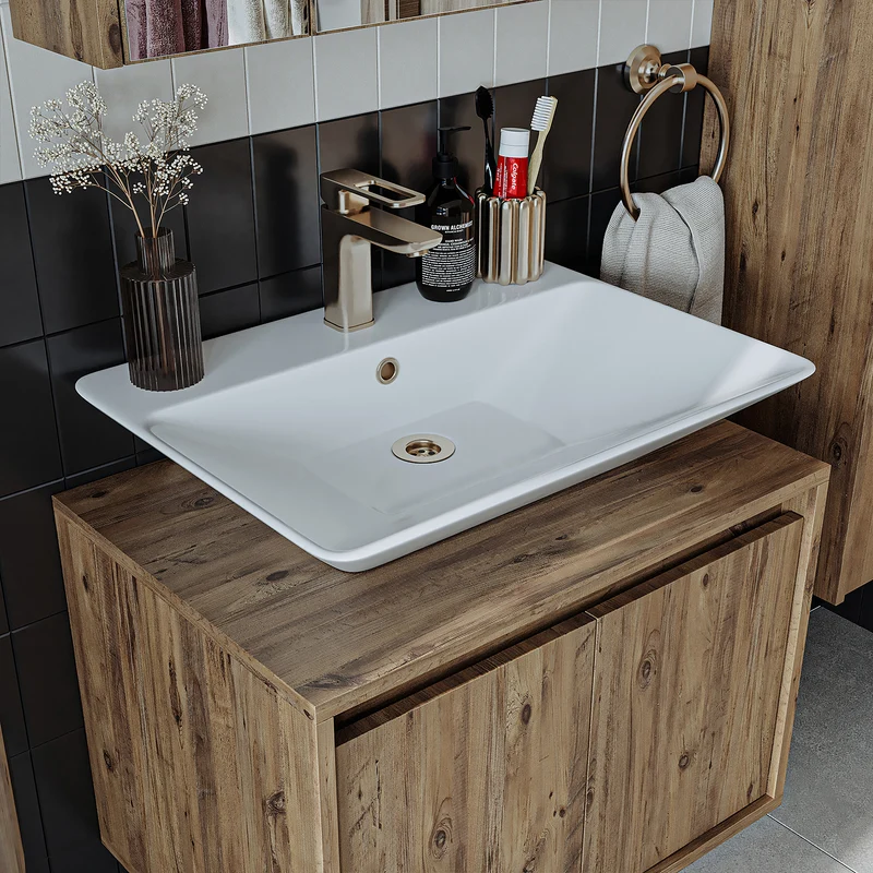 Roomart ATLANTIC Waschtisch mit Unterschrank, 65 cm, mit oder ohne Aufsatzbecken, in 5 Farben