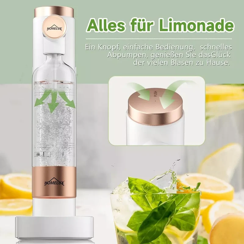 HOMELUX Sprudelwasser-Macher in Weiß, mit / ohne 1L PET-Flasche 316 Edelstahl-Behälter