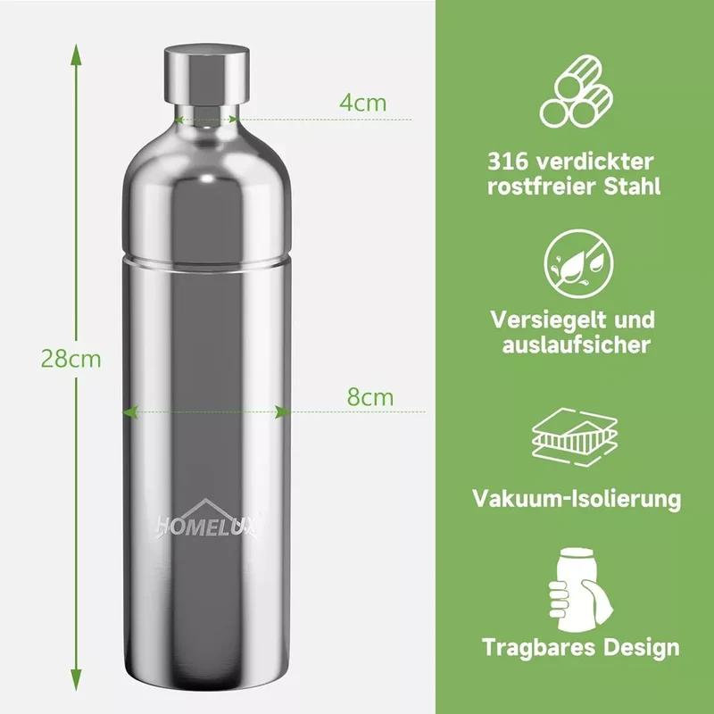 HOMELUX Sprudelwasser-Macher in Weiß, mit / ohne 1L PET-Flasche 316 Edelstahl-Behälter