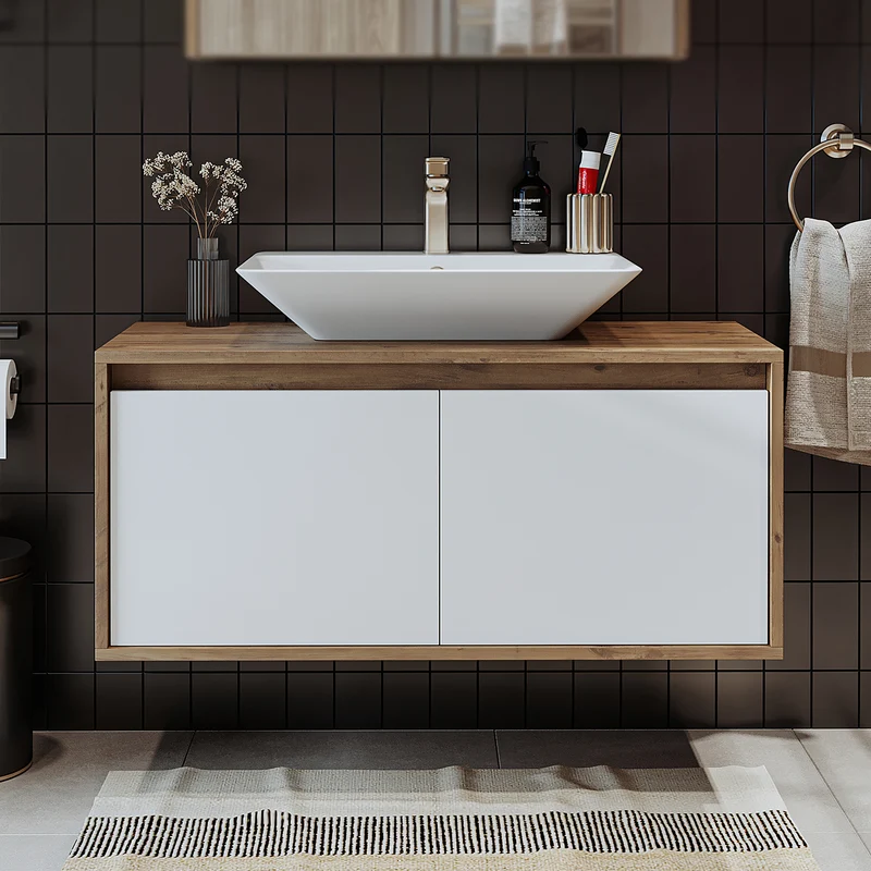 Roomart ATLANTIC Waschtisch mit Unterschrank, 100 cm, mit Aufsatzbecken, in 5 Farben