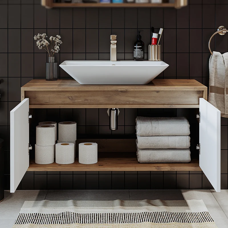 Roomart ATLANTIC Waschtisch mit Unterschrank, 100 cm, mit Aufsatzbecken, in 5 Farben