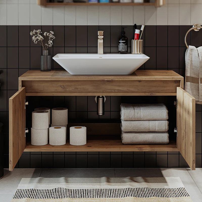 Roomart ATLANTIC Waschtisch mit Unterschrank, 100 cm, mit Aufsatzbecken, in 5 Farben