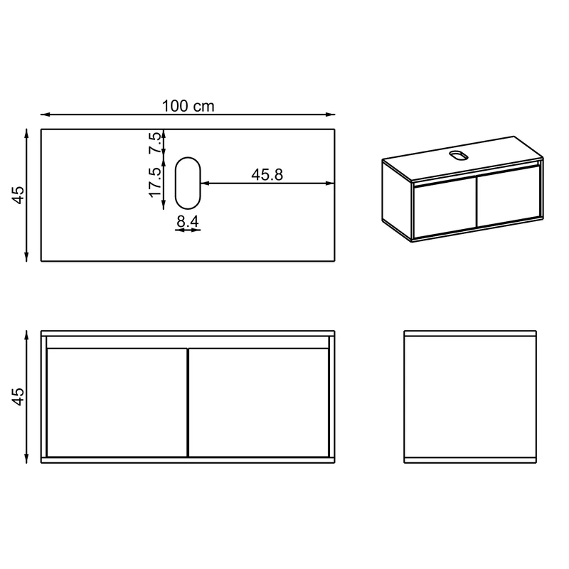 Roomart ATLANTIC Waschtisch mit Unterschrank, 100 cm, mit Aufsatzbecken, in 5 Farben