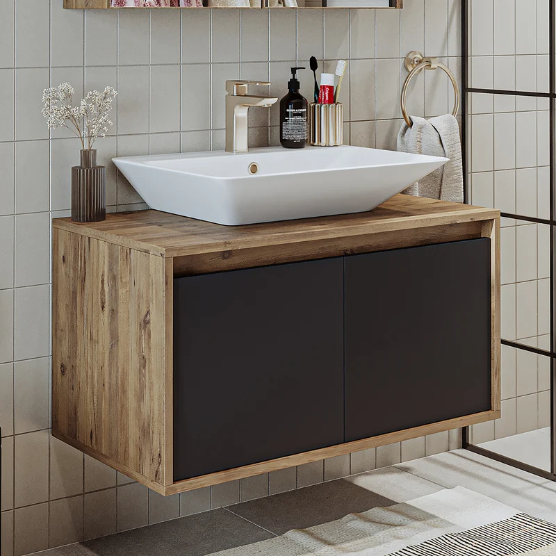 Roomart ATLANTIC Waschtisch mit Unterschrank, 85 cm, mit Aufsatzbecken, in 5 Farben