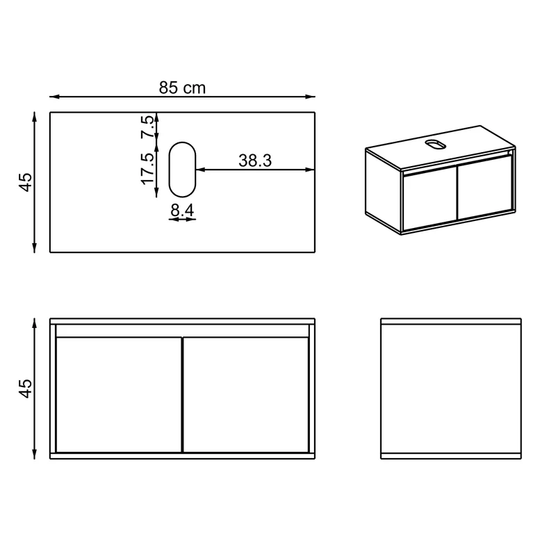 Roomart ATLANTIC Waschtisch mit Unterschrank, 85 cm, mit Aufsatzbecken, in 5 Farben