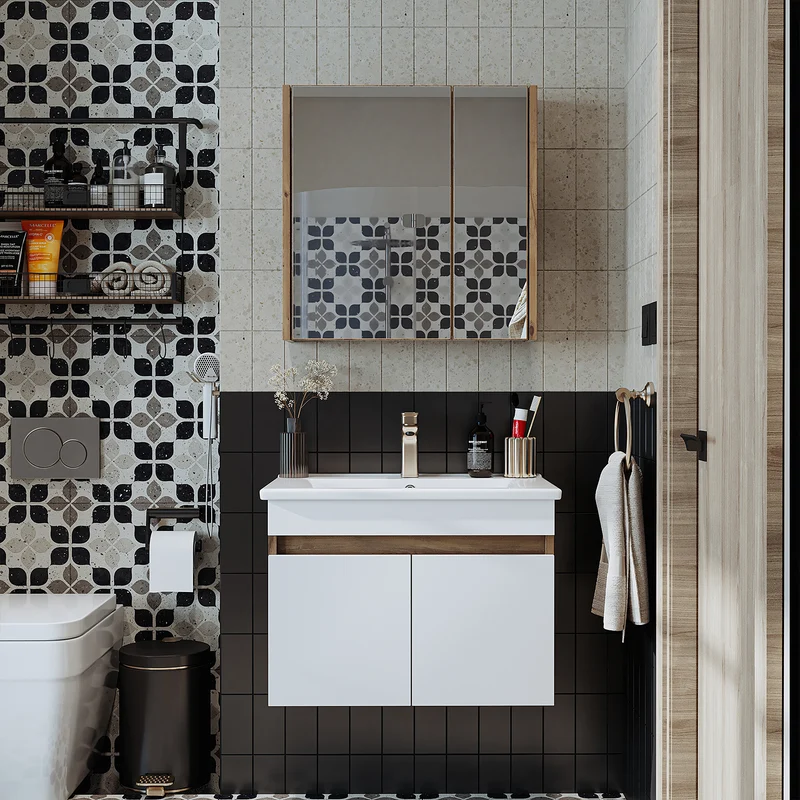 Roomart 3-teiliges Badmöbel-Set ATRIA, 65 cm, mit Keramikbecken und Spiegelschrank, in 4 Farben