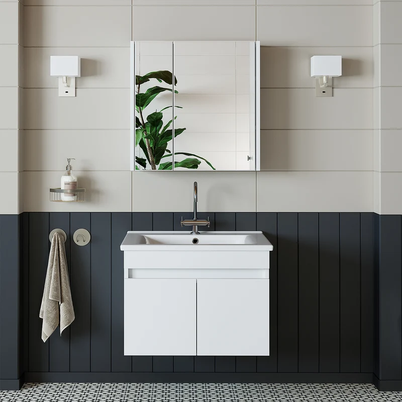 Roomart 3-teiliges Badmöbel-Set ATRIA, 65 cm, mit Keramikbecken und Spiegelschrank, in 4 Farben