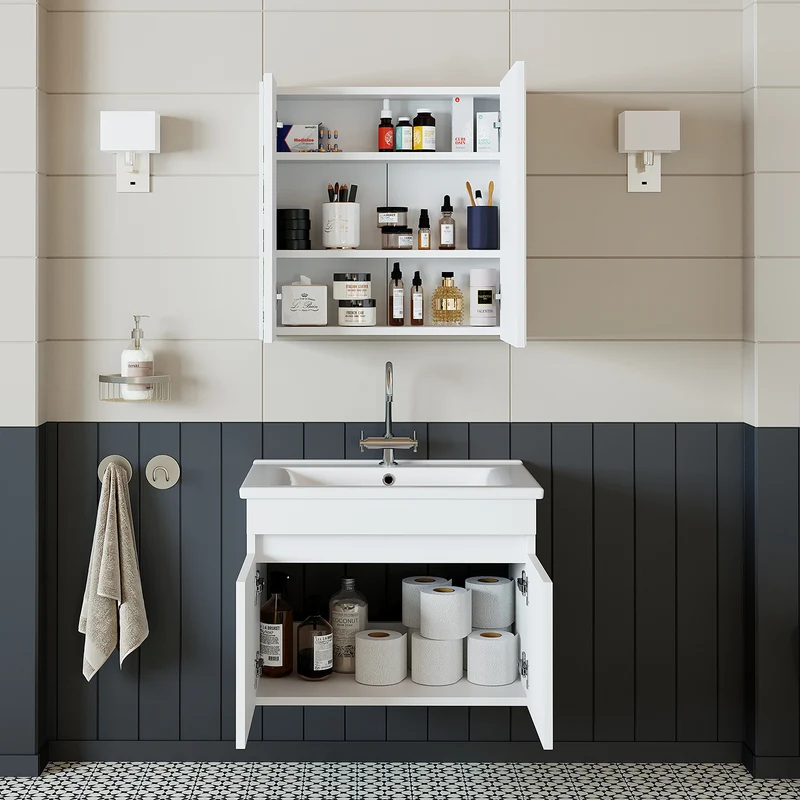 Roomart 3-teiliges Badmöbel-Set ATRIA, 65 cm, mit Keramikbecken und Spiegelschrank, in 4 Farben