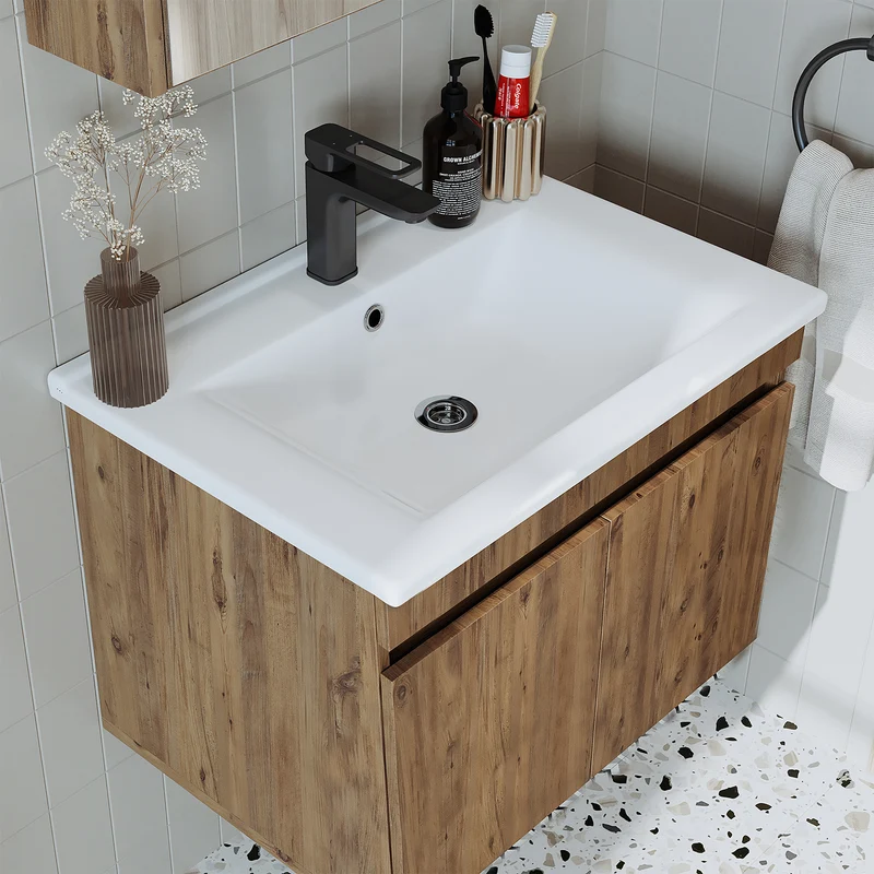 Roomart 3-teiliges Badmöbel-Set ATRIA, 65 cm, mit Keramikbecken und Spiegelschrank, in 4 Farben