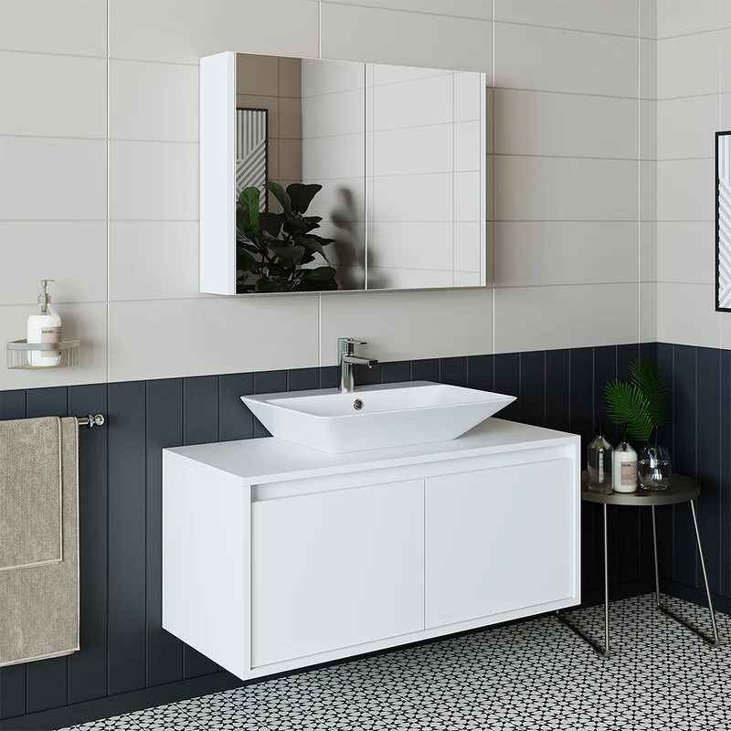 Roomart 3-teiliges Badmöbel-Set ATLANTIC, 100 cm, mit Aufsatzbecken und Spiegelschrank, in 5 Farben