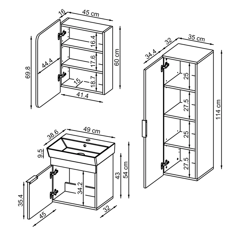 Roomart Badmöbel-Set LYCIA, 50 cm, 4-teilig mit Keramikbecken, in 4 Farben