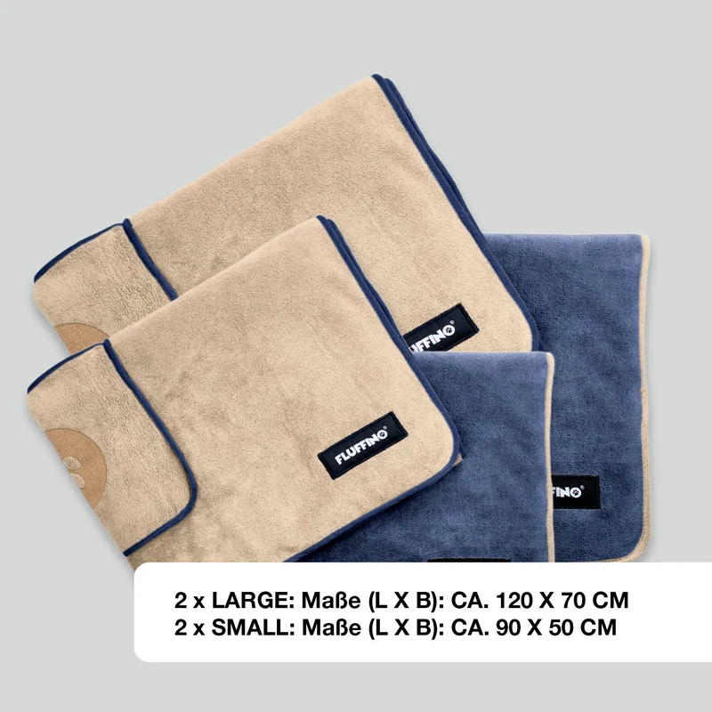 Hundehandtuch Mikrofaser – 4er-Pack - Beige & Blau