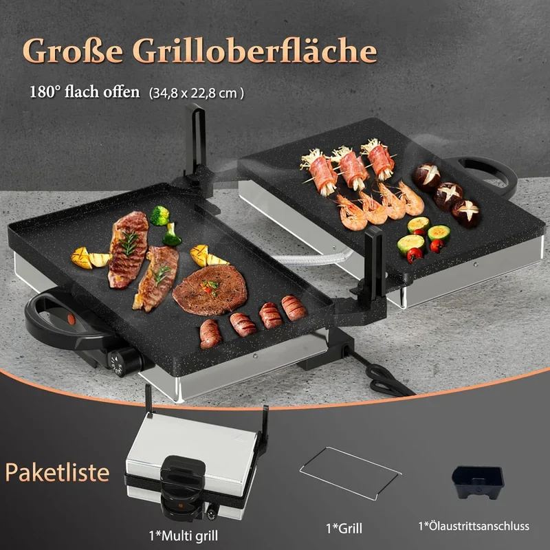 2000W Elektrogrill Kontaktgrill 3 in 1 Multigrill, Grill, 2000 Watt Elektrischer Optigrill