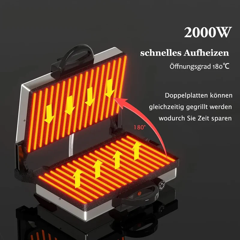2000W Elektrogrill Kontaktgrill 3 in 1 Multigrill, Grill, 2000 Watt Elektrischer Optigrill