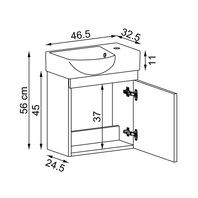 Roomart Waschbeckenunterschrank PUNTO, 46,5 cm, mit Keramikbecken, in 4 Farben