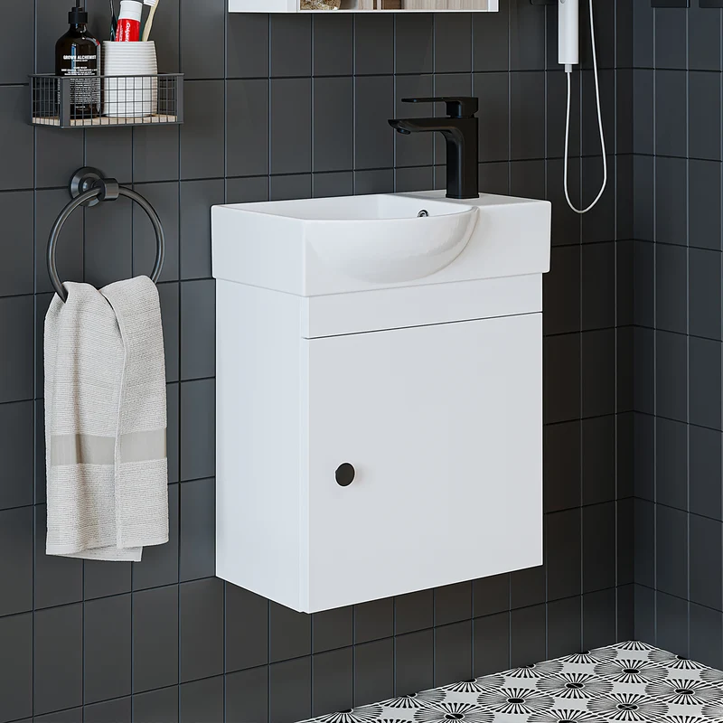 Roomart Badmöbel-Set PUNTO, 46 cm, schmales Gäste-WC-Set mit Spiegelschrank, in 4 Farben