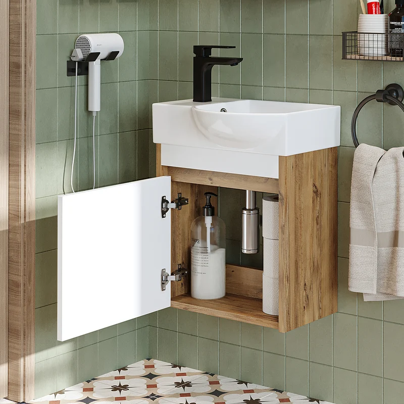 Roomart Waschbeckenunterschrank LEO, 46,5 cm, Hahnloch links, in 4 Farben