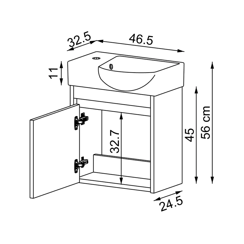 Roomart Waschbeckenunterschrank LEO, 46,5 cm, Hahnloch links, in 4 Farben