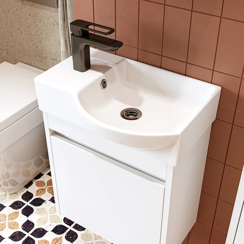 Roomart 4-teiliges Badmöbel-Set LEO, 46 cm, schmales Gäste-WC-Set mit Spiegelschrank, in 4 Farben