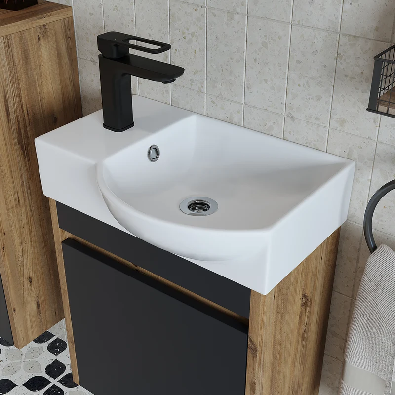 Roomart 4-teiliges Badmöbel-Set LEO, 46 cm, schmales Gäste-WC-Set mit Spiegelschrank, in 4 Farben