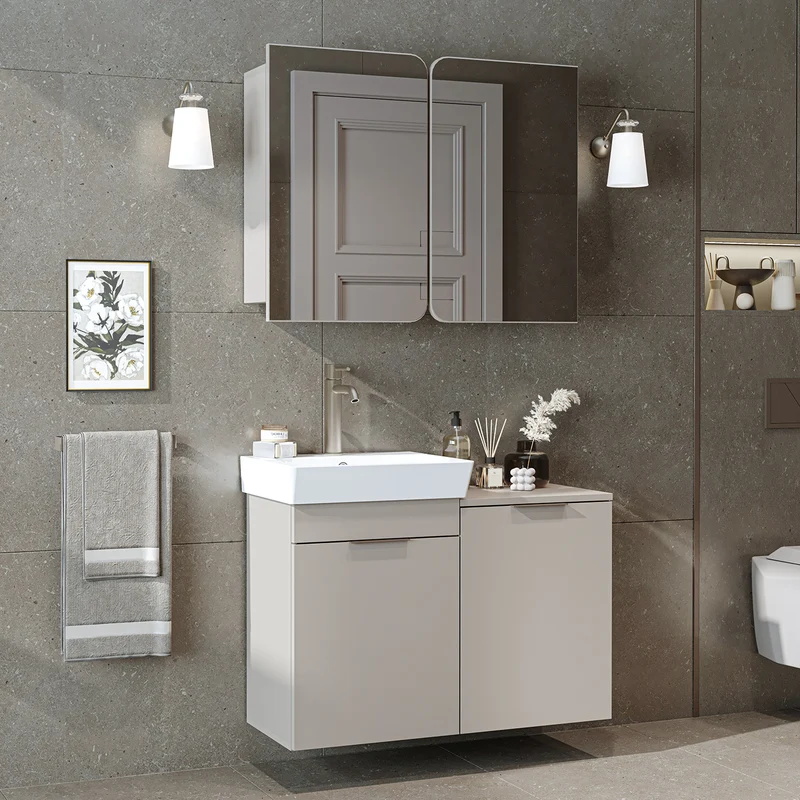 Roomart 3-teiliges Badmöbel-Set LYCIA, 49 cm, Waschtisch mit Spiegelschrank, in 4 Farben