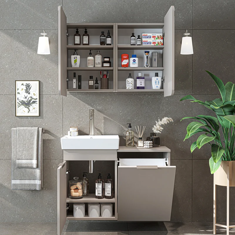 Roomart 3-teiliges Badmöbel-Set LYCIA, 49 cm, Waschtisch mit Spiegelschrank, in 4 Farben