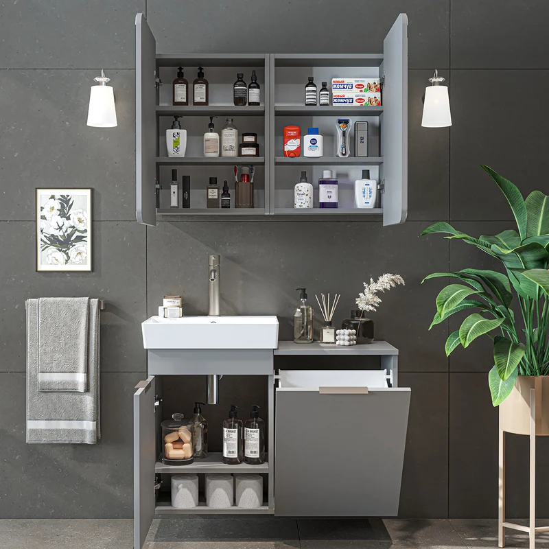 Roomart 3-teiliges Badmöbel-Set LYCIA, 49 cm, Waschtisch mit Spiegelschrank, in 4 Farben