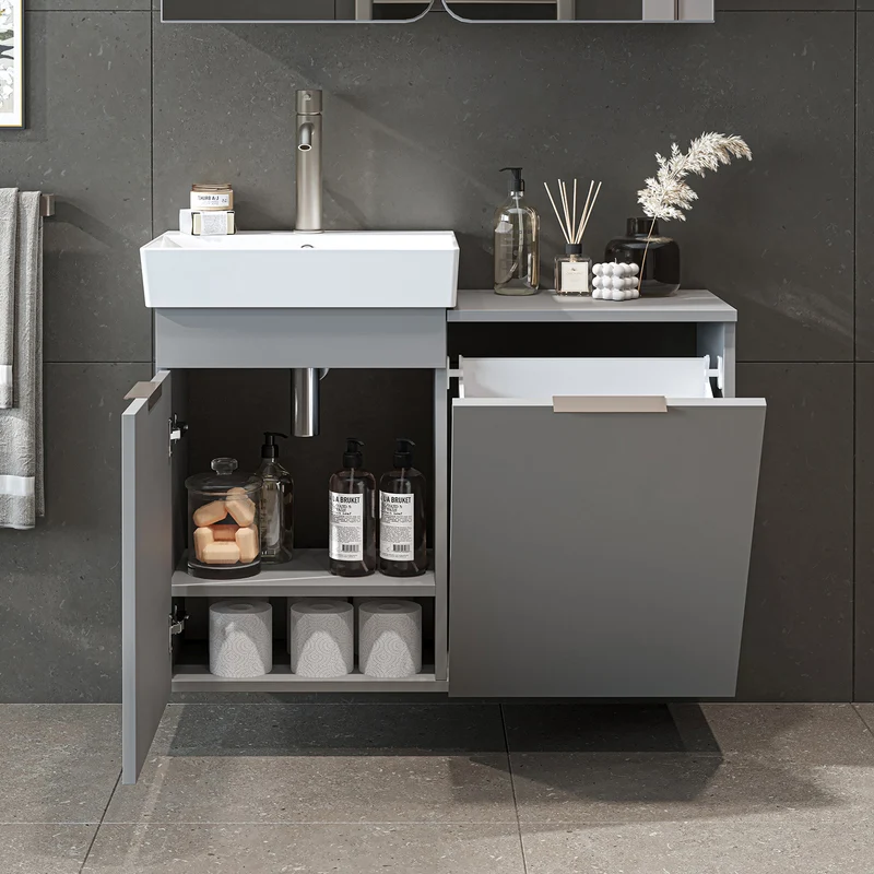 Roomart 3-teiliges Badmöbel-Set LYCIA, 49 cm, Waschtisch mit Spiegelschrank, in 4 Farben