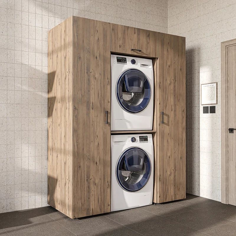 Roomart Schrankwand DUO-I, 157 cm, mit 2 Hochschränken und Oberschrank für Waschmaschine & Trockner, in 2 Farben