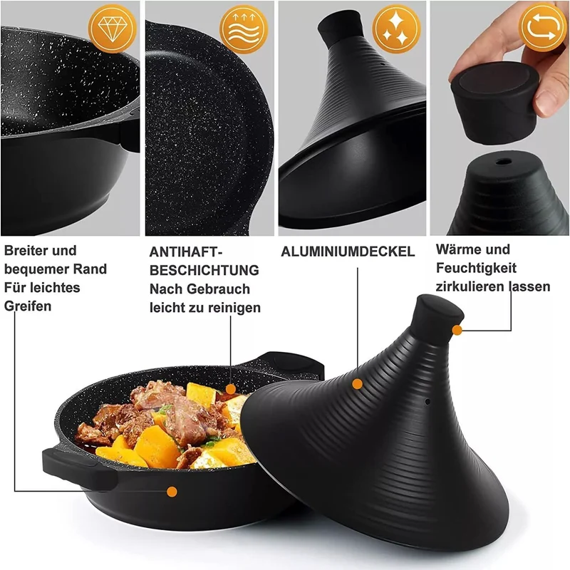 Scheffler Tajine-Topf – Marokkanische Tajine 28 cm Antihaftbeschichtung aus Aluminium mit konischer Form