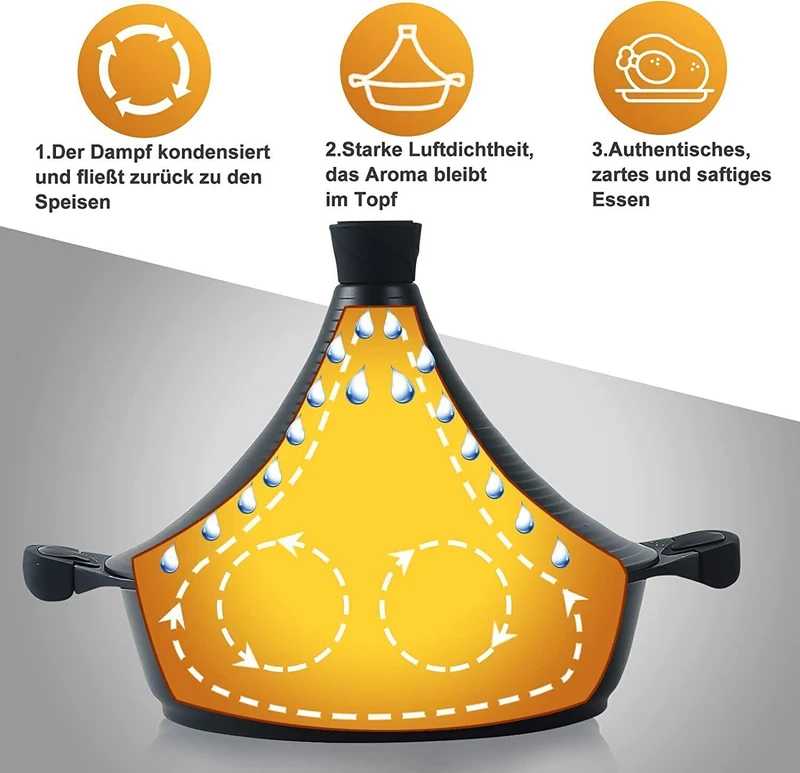 Scheffler Tajine-Topf – Marokkanische Tajine 28 cm Antihaftbeschichtung aus Aluminium mit konischer Form