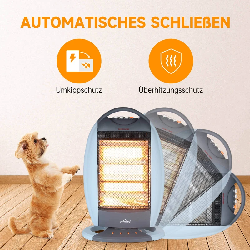 HOMELUX Heizstrahler 3 Stufen, Oszill., 1200W, Geräuschfrei, Sicherheit