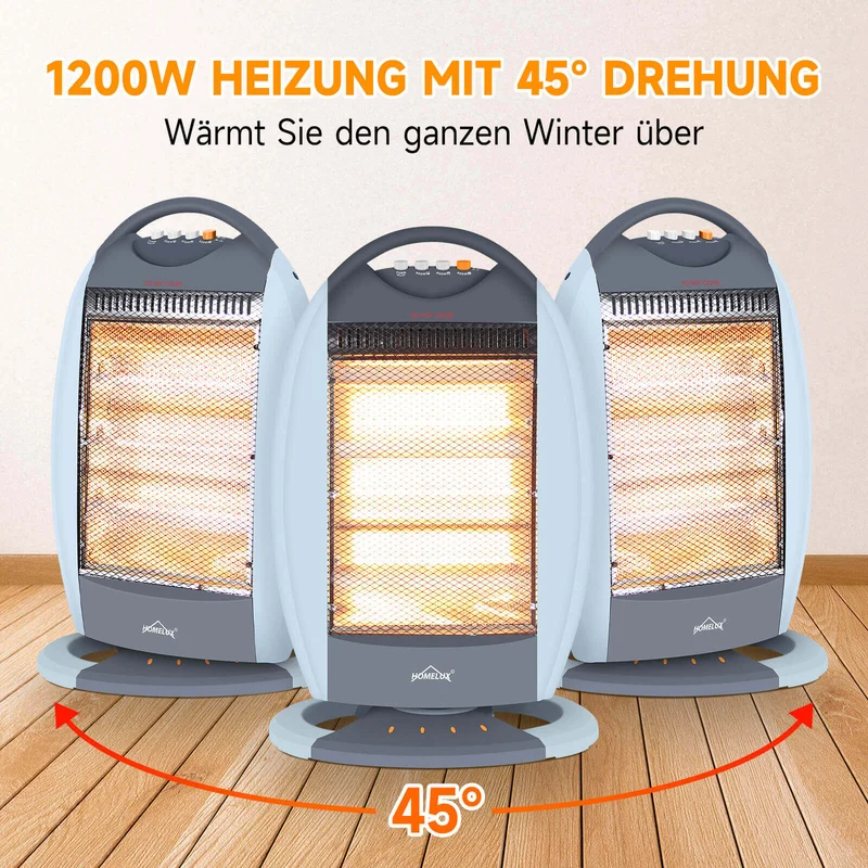 HOMELUX Heizstrahler 3 Stufen, Oszill., 1200W, Geräuschfrei, Sicherheit
