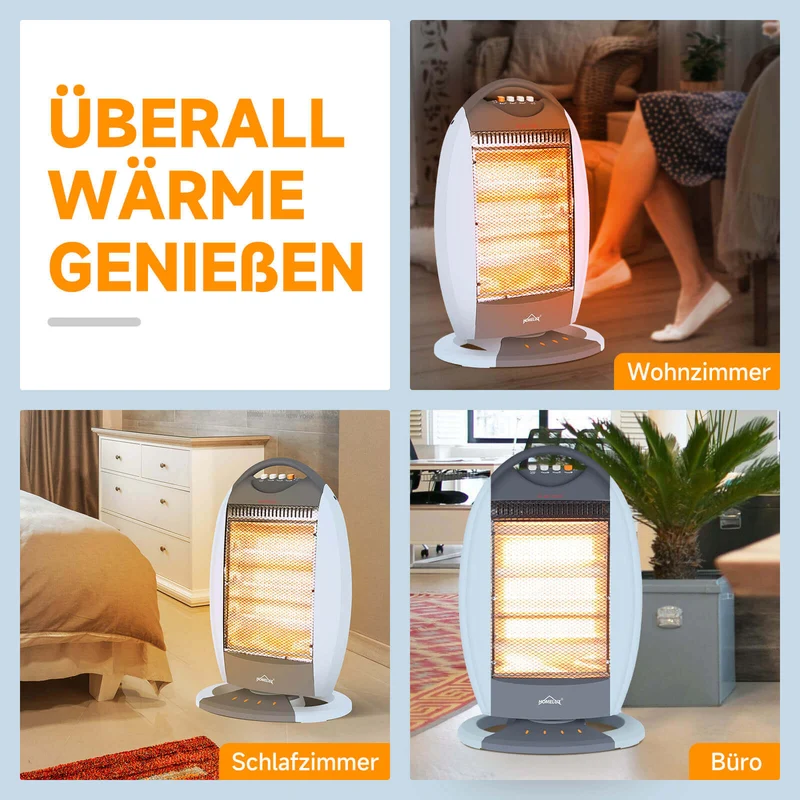 HOMELUX Heizstrahler 3 Stufen, Oszill., 1200W, Geräuschfrei, Sicherheit