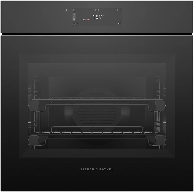 Fisher & Paykel 60cm Series 11, Minimal Handleless Pyrolytic Oven, Black Glass