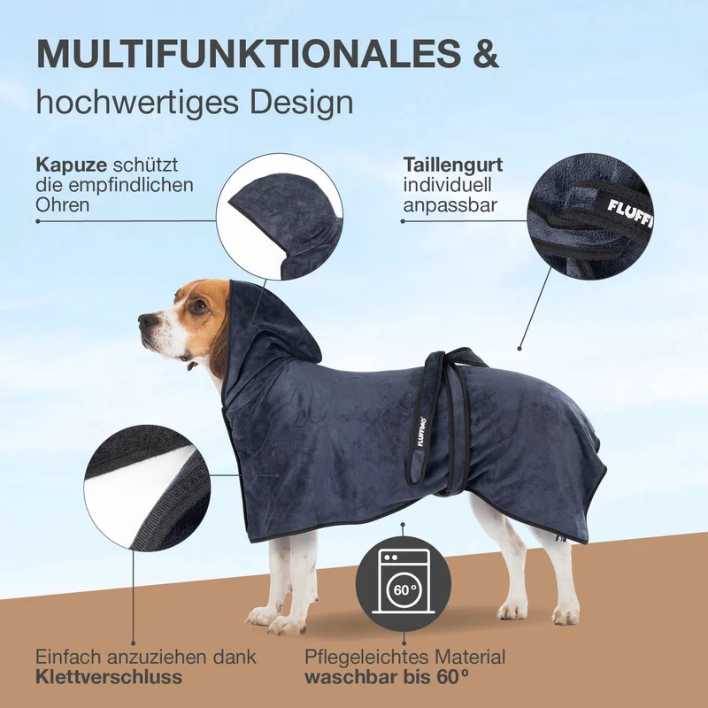 Hundebademantel - Größe M - beige/blau