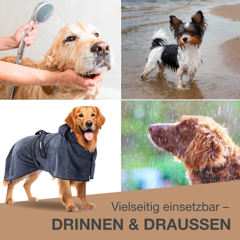 Hundebademantel - Größe M - beige/blau