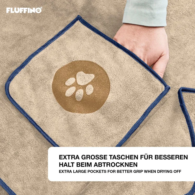 Hundehandtuch Mikrofaser – 2er-Pack - 120 x 70 cm - Beige & Blau
