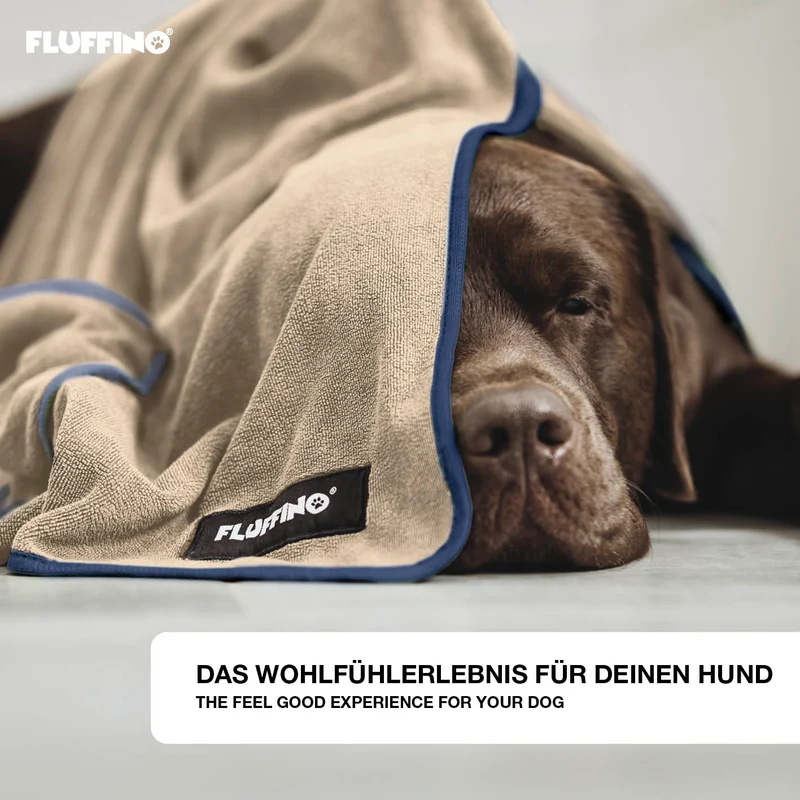 Hundehandtuch Mikrofaser – 2er-Pack - 120 x 70 cm - Beige & Blau