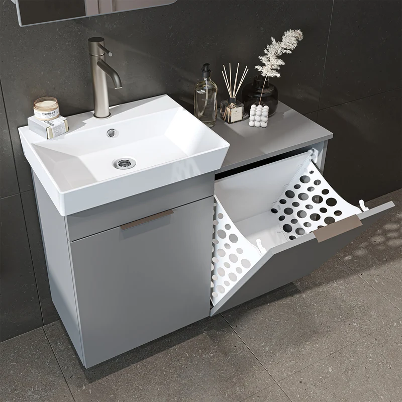 Roomart Waschbeckenunterschrank LYCIA, 49 cm, mit Waschbecken und Wäschefach, in 4 Farben
