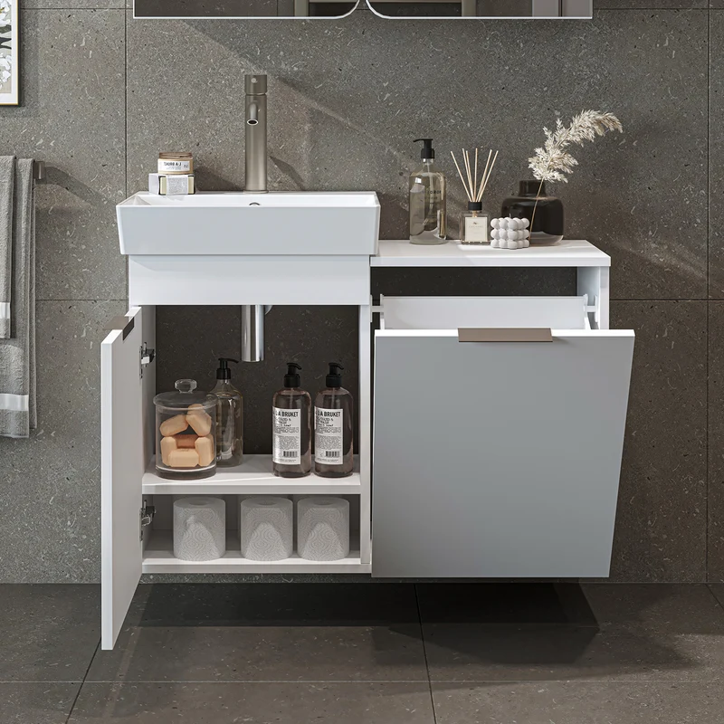 Roomart Waschbeckenunterschrank LYCIA, 49 cm, mit Waschbecken und Wäschefach, in 4 Farben