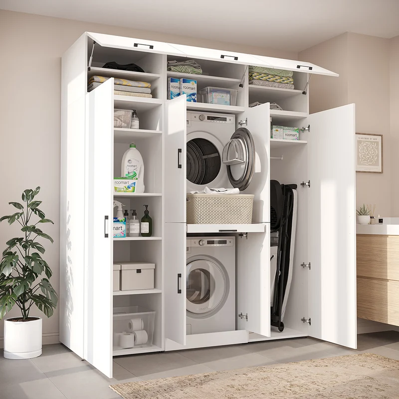 Roomart Waschmaschinenschrank DORA-I, 190 cm breit, für Waschmaschine und Trockner mit 2 Hochschränken, in 5 Farben