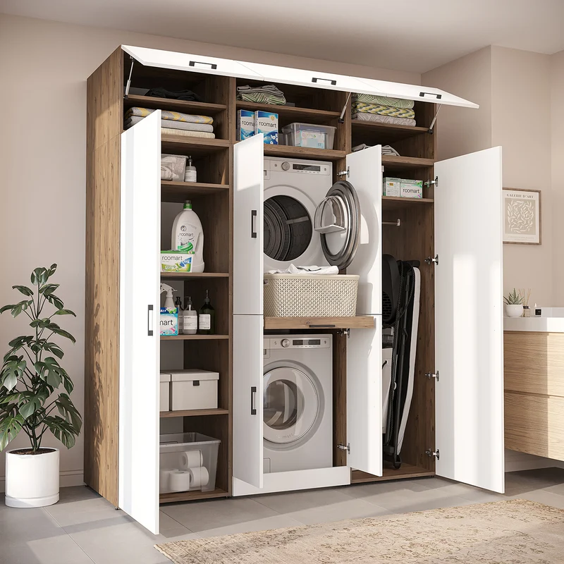 Roomart Waschmaschinenschrank DORA-I, 190 cm breit, für Waschmaschine und Trockner mit 2 Hochschränken, in 5 Farben