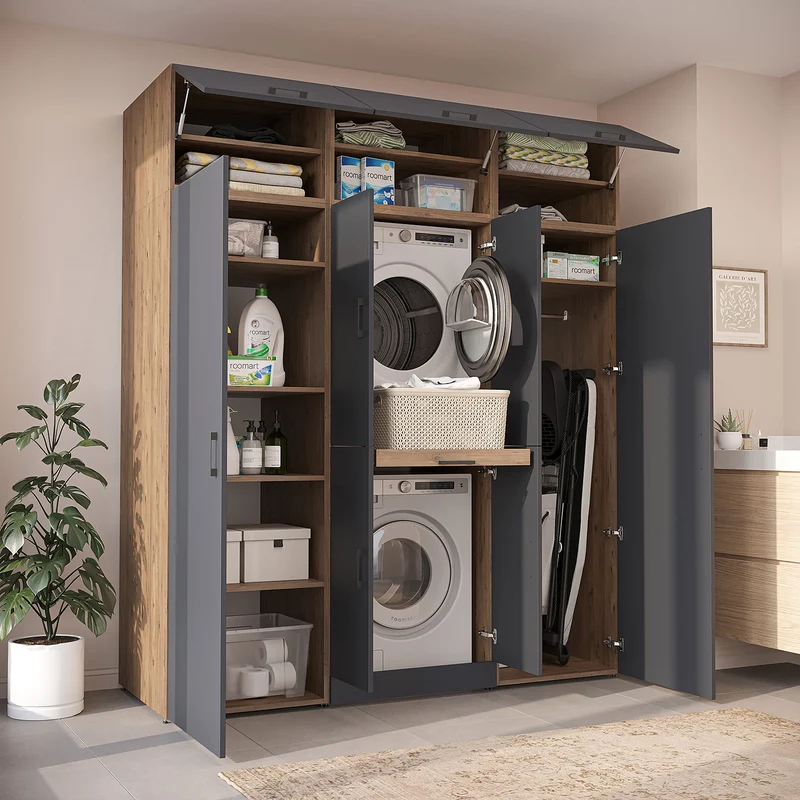 Roomart Waschmaschinenschrank DORA-I, 190 cm breit, für Waschmaschine und Trockner mit 2 Hochschränken, in 5 Farben