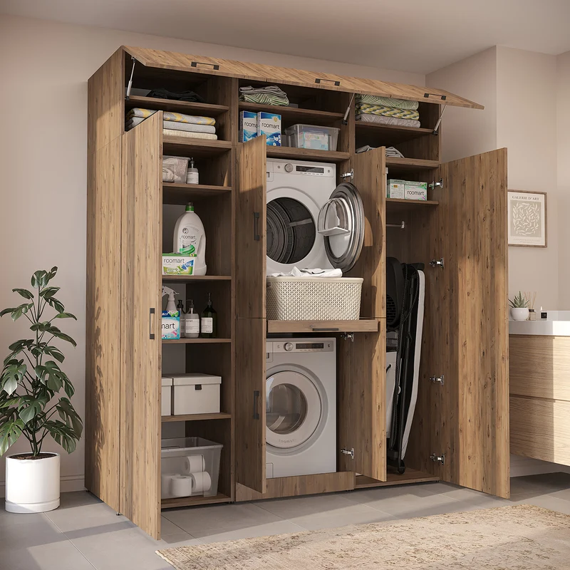 Roomart Waschmaschinenschrank DORA-I, 190 cm breit, für Waschmaschine und Trockner mit 2 Hochschränken, in 5 Farben