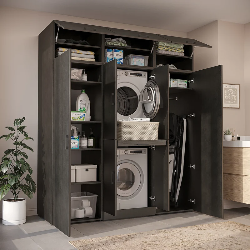 Roomart Waschmaschinenschrank DORA-I, 190 cm breit, für Waschmaschine und Trockner mit 2 Hochschränken, in 5 Farben
